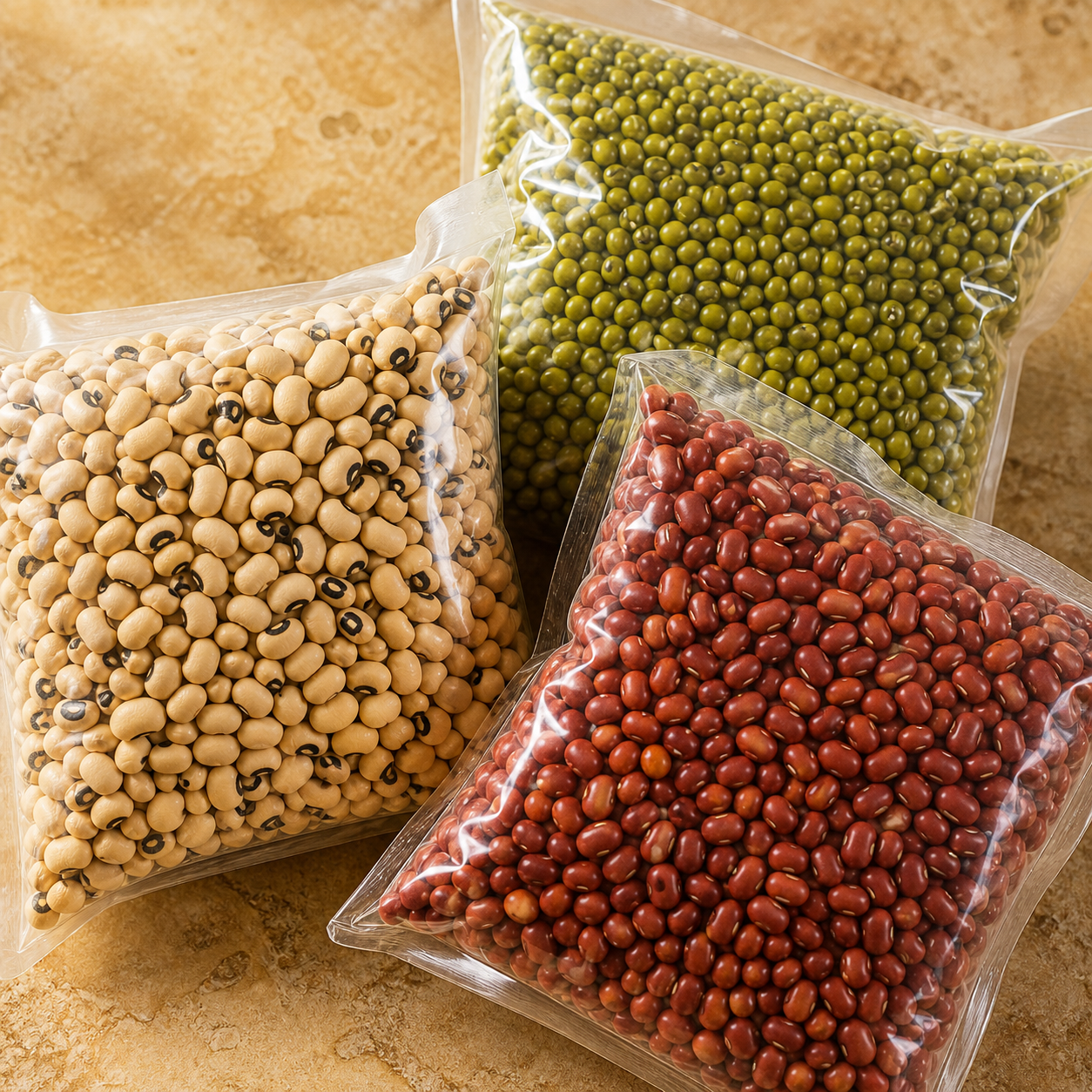 Black eyed beans, red beans and mung beans